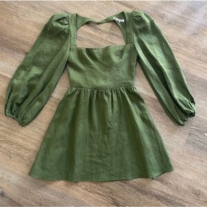 Reformation Brodie Linen Mini Dress in Green Fern
